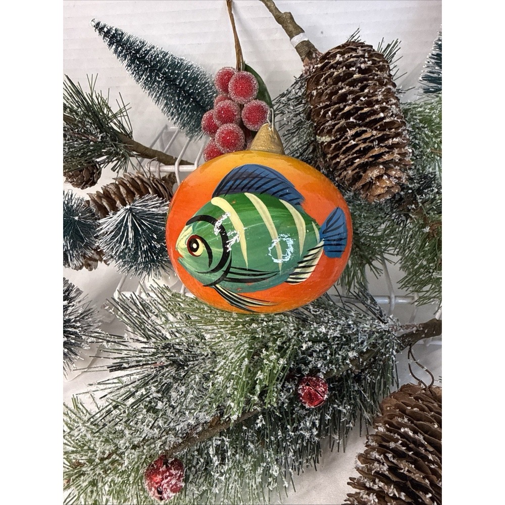 Hand Painted Wooden Fish Christmas Ornament from Mexico